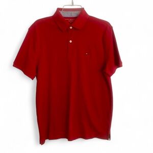 TOMMY HILFIGER RED REGULAR FIT SHORT SLEEVE POLO SHIRT 100% COTTON PREPPY MEDIUM